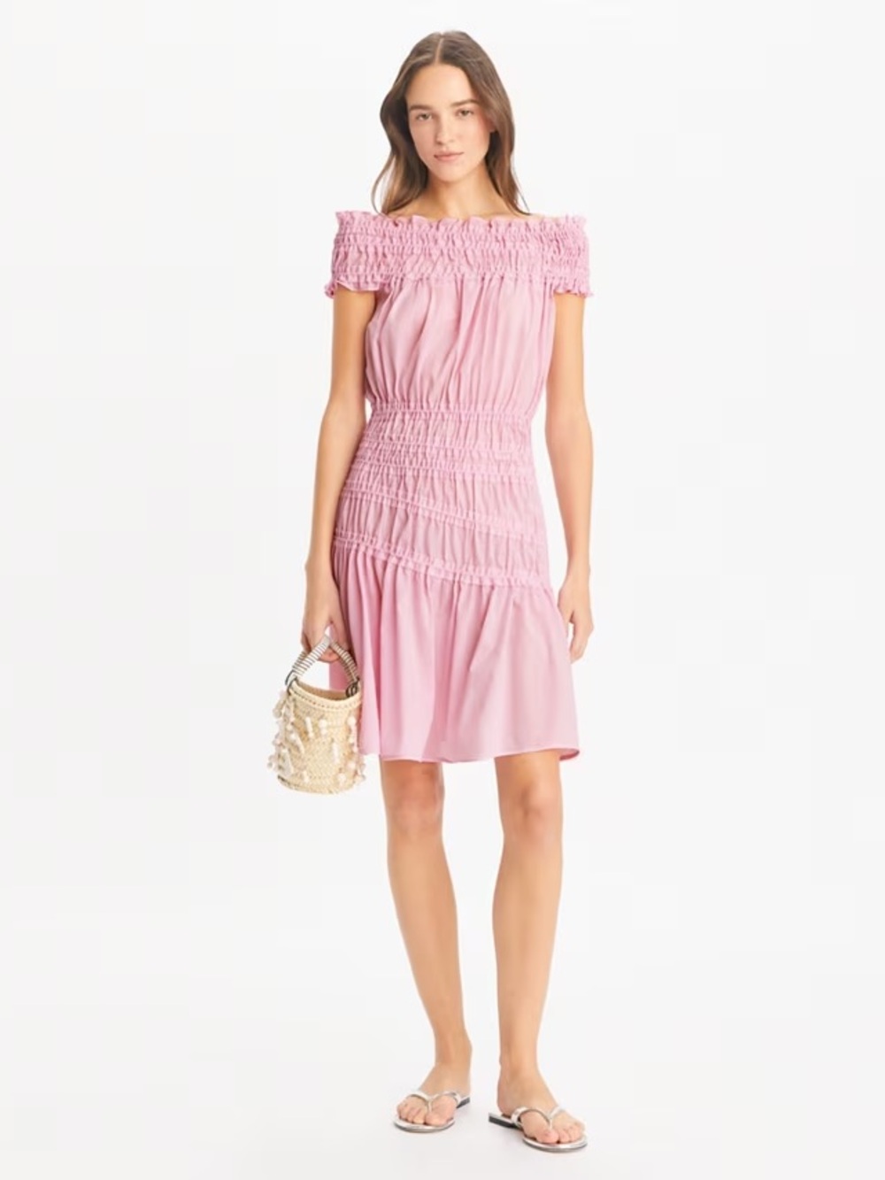 Tory Burch NWT Smocked Cotton Dress in Light Pink Size Medium
